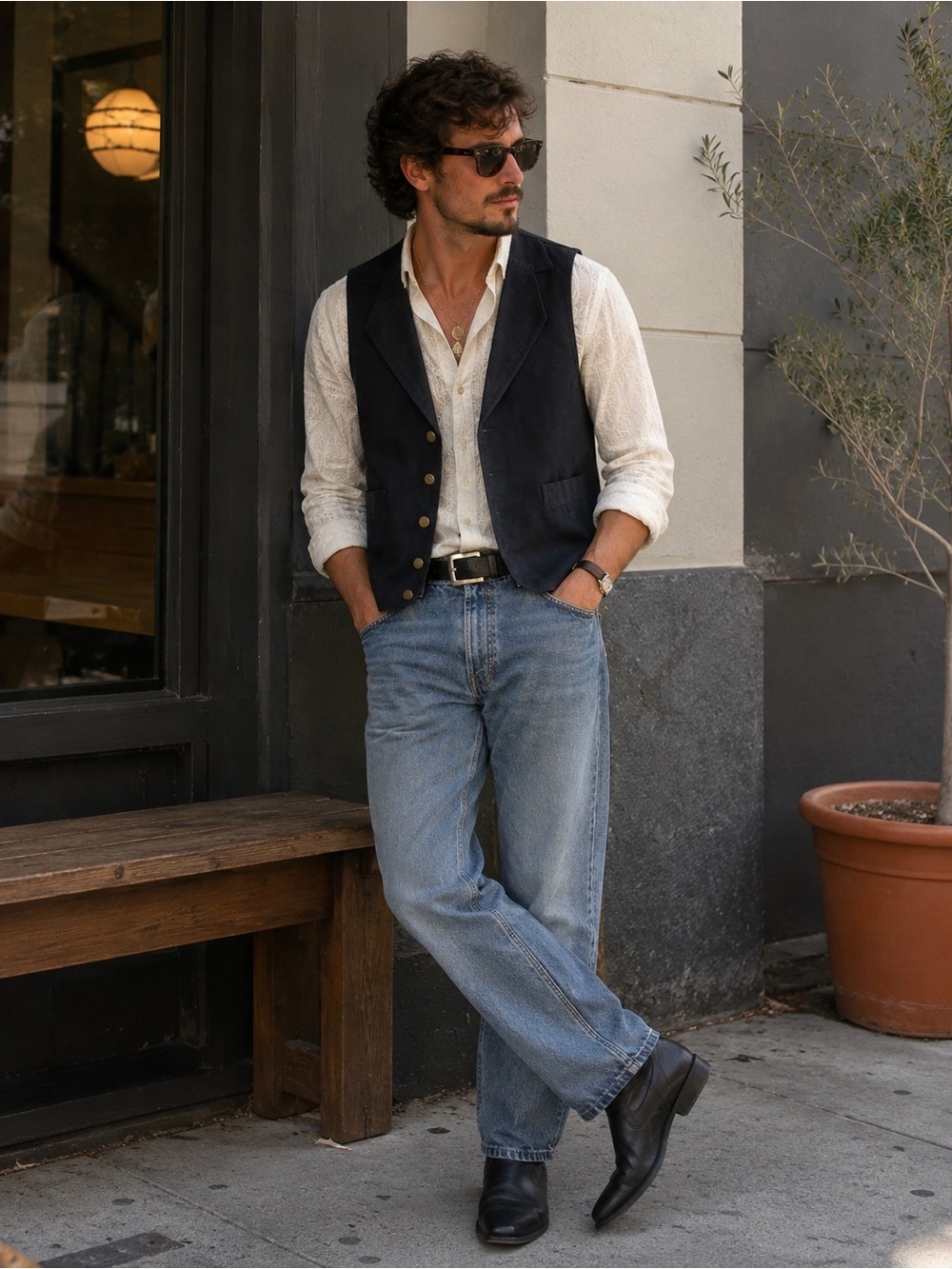 Scully Men’s button front vest teal striped lining high quality